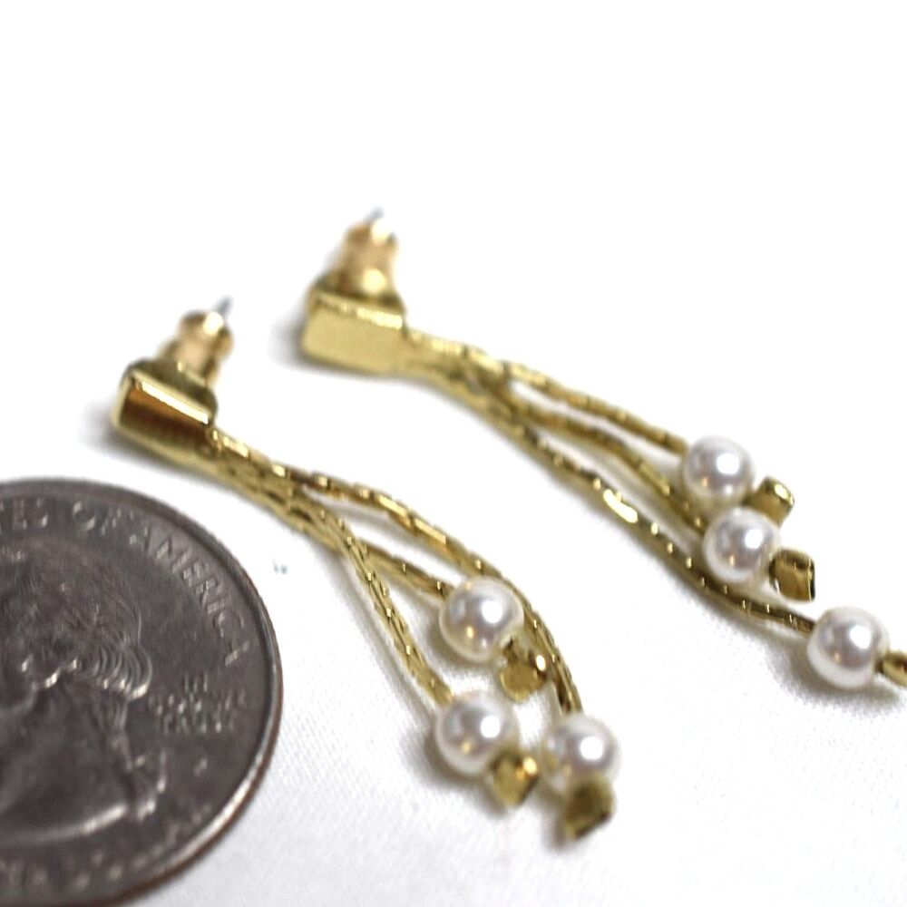 Bridal Prom Party Y2K Gold Tone Chain Dangle Faux Pearl Dangle Stud Earrings